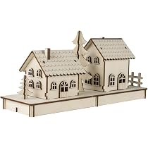 Rayher Hobby 46300000 Kit en bois Petites maisons – 52 Pièces, FSC 100% – Nature