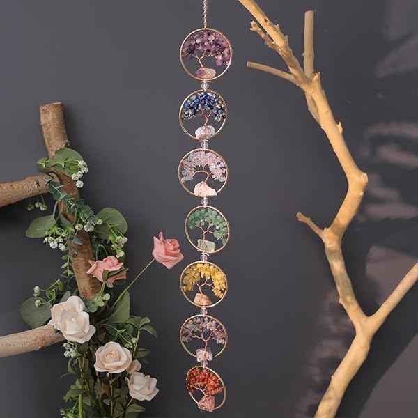 Baum Des Lebens Windspiel Aus Rohsteinen – Handgefertigt Mit 7 Chakra-Kristallen, Ca. 60 Cm, Für Fenster, Garten & Meditation
