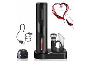 ZOYIDOUX Apribottiglie elettrico ricaricabile 7 in 1 set regalo, Cavatappi per vino con base, Versatore, Tappo in silicone per vuoto, Tagliapasta stagnola, Tappi per champagne, Linea USB