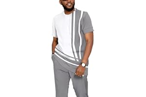 KEWING T-Shirt imprimé en 3D Dashiki Africain + Ensemble Pantalon survêtement d’été pour Hommes Costume Traditionnel Africain Dashiki Ensemble Deux pièces