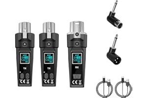 LVYXON Sistema microfonico wireless UHF con trasmettitore e ricevitore XLR per microfoni dinamici o chitarra elettrica, ampia frequenza 510-590 MHz, gamma dinamica 110 dB, bassa distorsione (uno e due)