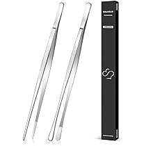 Pinzette Da Cucina In Acciaio Inox - 2 Pezzi (Dritta E Curva) 20cm | Punte Seghettate Per Alimenti - Foto 6