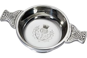 Wentworth Pewter - Thistle Pewter Quaich Whisky Tasting Bowl Loving Cup Burns Night (Standard 90mm Diameter)