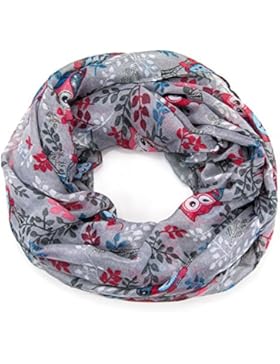 ManuMar Loop-Schal für Damen | feines Hals-Tuch mit Eulen-Motiv | Schlauch-Schal - Das ideale Geschenk für Frauen