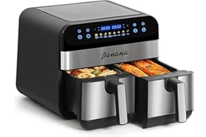 Panana Air Fryer avec Double Compartiment, Friteuse Sans 2x4.5L 8 Programmes 2400W, Friteuse à Air Chaud, Friteuse Electrique avec LED Écran Tactile, Airfryer avec 2 cuves séparées
