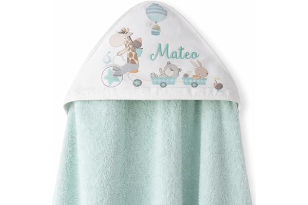 Capa de Baño para Bebe Personalizada 0-3 Años Toalla 100% de Algodon | Capucha Personalizada Toalla Recien Nacido Comoda Suave para Piscina Playa Viaje Regalo Original Niña/o Baby Shower Menta