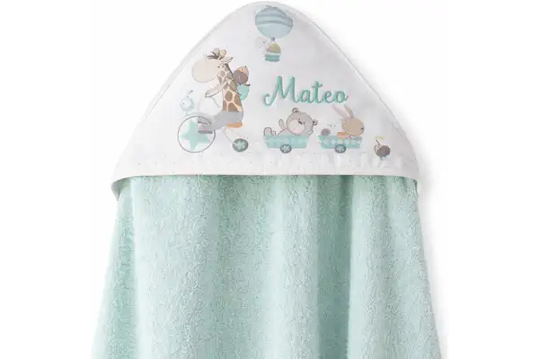 Capa de Baño para Bebe Personalizada 0-3 Años Toalla 100% de Algodon | Capucha Personalizada Toalla Recien Nacido Comoda Suave para Piscina Playa Viaje Regalo Original Niña/o Baby Shower Menta