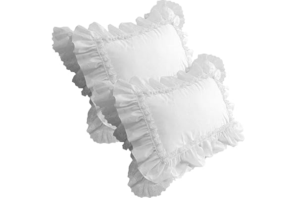Hbbgdiy Ruffle Kuddfodral 2 st 45 x 65 cm bomull mjuka vita kuddöverdrag med spets, vintage sängkläder örngott för sovrumsdekor och nödvändigheter för hemmet