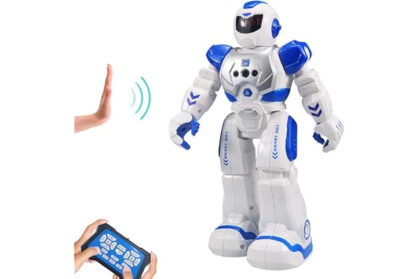 HUSAN Robot Télécommandé pour Les Enfants,Programmable RC Robot Enfant avec Danse Chanter Intelligent contrôleur Infrarouge Jouets, détection Geste,Cadeau d'anniversaire pour garçons Filles (Bleu)