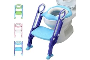 meihe Sedile per WC per bambini, pieghevole, regolabile, scala WC per bambini, con scala a piedi per bambini da 1 a 7 anni