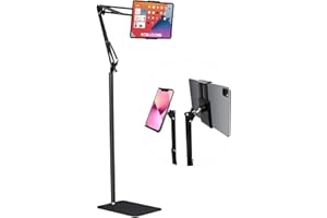 Support ipad Réglable sur Pied, Spessn Universel Métal Support Tablette de Lit 360 Degrés Rotatif pour iPad Air, iPad Pro, iPad Mini, Samsung Galaxy Tab et téléphones(Noir)