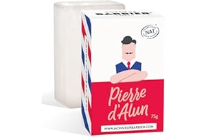 Pierre d'Alun Après-Rasage Homme de Monsieur BARBIER | Apaise les Irritations & le Feu du Rasoir | Naturelle, Sans Chlorhydrate d'Aluminium | Bloc Poli, Soin Barbe Traditionnel | Lot de 1 | 75g