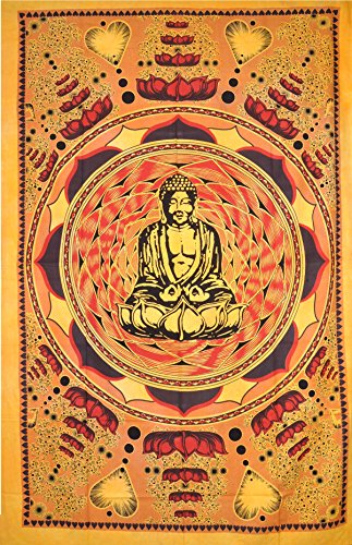 Figura de buda para interiores con diseño de flor de loto, indio tapiz de pared hecho a Hippie, de flores de colcha, diseño de mayla liberato dormitorio Decor playa algodón - AndExports