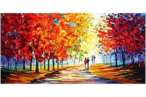 QUANHUA 100% Peinture à L'Huile Peinte à la Main sur Toile, Couple, Tableau, Peinture Couteaux à Palette Paysage Abstrait,A,70×140cm