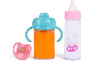 Aolso New Born magiczna butelka, 3 sztuki akcesoriów dla lalki, butelka + smoczek, buteleczki na mleko, symulowane karmienie – płyn znika podczas przechylania lalki