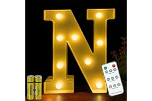 HONPHIER® Lettere lampada a forma di lettera con telecomando, lampada a LED, illuminazione lettera, luce notturna, decorazione per compleanno, festa, matrimonio (N)