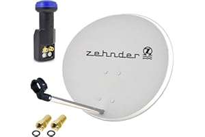 SATSHOPPING Zehnder 60cm Spiegel Schüssel Stahl + Twin LNB | 2 Teilnehmer SAT Anlage HD Digital Set hellgrau | DVB-S/S2 Full HDTV 3D 4K Ultra HD UHD Empfang