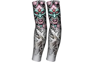ZaliOan Ttuaje Mangas del Brazo para Hombre,1 Pares Manguitos de Compresión,Manguitos Ciclismo de Protección UV Elástica, para Senderismo, Baloncesto, Fútbol, Correr,Deportes al Aire Libre