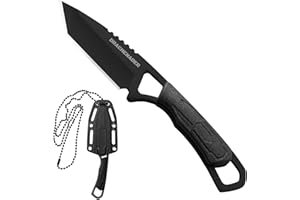 DRACHENADER Cuchillo de cuello Tanto mini Fulltang cuchillo fijo al aire libre pequeño con funda de plástico, negro sólido