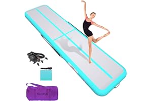 HIJOFUN Tappetino gonfiabile da ginnastica - 3 m/4 m/5 m/6 m - con pratica pompa e spessore 10/20 cm - Cuscino gonfiabile per acrobazie - Per toelettatura - Per tumbling, yoga, taekwondo