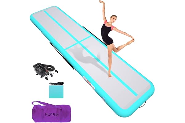 HIJOFUN Air Floor Mat 3M 4M 5M 6M Tapis de Gymnastique Gonflable avec Pompe Pratique et 10/20cm d'épaisseur Pistes d'acrobatie Piste Gonflable Air Mat pour Gymnaste Tumbling Yoga Taekwondo