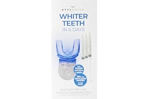STYLPRO STYLSMILE Teeth Whitening Boost Kit with Blue LED Light & Soft Silicone Mouth Tray, 3X PAPtech™ Whitening Gels, Peroxide Free, Home Application, Fast Results for a Whiter Smile, Batteries Included