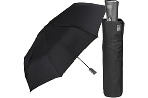 Ombrello Uomo Nero Leggero e Pieghevole - Mini Ombrello Portatile Tinta Unita Resistente Antivento con trattamento TEFLON - Automatico Apri e Chiudi - Diametro 98 cm - Perletti Technology