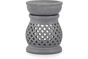 Indus Lifespace Quemador de aceite esencial de esteatita hecho a mano, 7,62 cm x 10,16 cm, perfecto para aceites esenciales y aromáticos, hecho a mano en la India