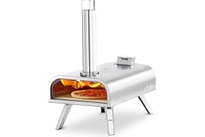 BIG HORN OUTDOORS 40,6 cm Holz-Pellet-Pizzaofen, Pellet-Pizzaofen, tragbarer Edelstahl Pizza ofen mit Pizzastein für den Außenbereich, Garten