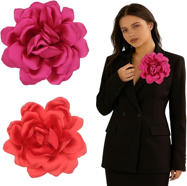 LAKPYN 2 piezas de broches de flor, broches grandes de muselina, pasadores para el pelo, clásicos, elegantes, hechos a mano, aptos para bodas, fiestas y baile - 1