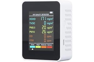 SEAFRONT Monitor de Calidad del Aire Detector Interior LCD Pantalla de Retroiluminación Portátil CO2 TVOC HCHO PM2.5 PM10 Probador con Alarma (WHITE)