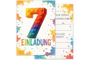 ZELAITE 12 Stück 7. Geburtstag Bausteine Einladungskarten, Baustein Einladungen Kindergeburtstag Mädchen und Junge, Blocks Einladungskarten inkl. 12 Briefumschlägen, Einladungskarten Kids (7)