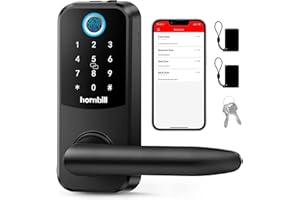Fingerprint Smart Lock Door Handle, hornbill 6-in-1 Keyless Entry Keypad Digital Door Lock, Smart Locks for Front Door, Smart Lock Deadbolt with Lever, Reversible Handle Passcodes Free App IC Cards