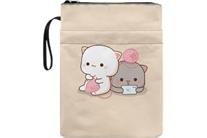 Poceacles Kawaii Chats Imprimé Livre Manches pour Les Amoureux Livre Manches avec Fermeture Éclair Papeterie Sac De Rangement Polyester Livre Protecteur Livre Broché Livre Couverture