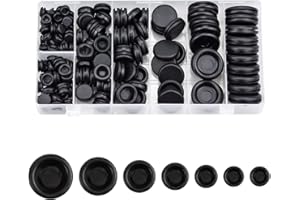 RUTBUE Rubber Grommets Kit, 170 Pcs 7 Assorted Sizes Black Rubber Grommets for Holes, Wire Rubber Plug Gaskets Assortment for Car, Boat, Pump, Plumbing, Cables Plugs, Wiring, Electrical Conductor