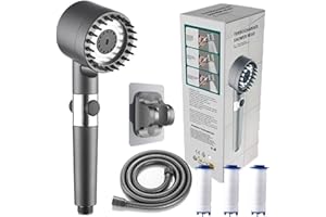 SSEHCWAN Słuchawka prysznicowa z filtrem, głowica prysznicowa z wężem, oszczędność wody, wysokociśnieniowa głowica prysznicowa 3 + 1 rodzaje strumienia, prysznic prysznicowy z regulowanym chlorem pozostałości