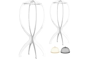 2x Zerlegbare Perückenständer, WXYYKX Plastik Perückenständer Set Tragbarer Perückenhalter Wig Stand 35cm Hoch/inkl. 2 Perückenkappen - weiß