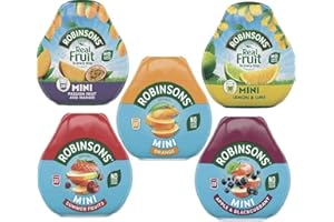 Robinsons Squash’d Mini Variety Pack - 5 Flavour Pack – 1xSummer Fruit, 1xMango & Passion Fruit, 1xOrange, 1xApple & Blackcurrant, And 1xLemon & Lime – No Added Sugar - Bundled by Black Nore Gifts