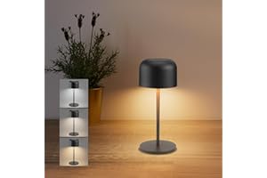 Klighten Dimmbare Led Akku Tischlampe Kabellos Außen, 3000K-6000K 3 Farben Wiederaufladbar Kleine Tischleuchte Mit Usb-C, Schwarz, Aluminium, IP54, H21cm, Warmweiß/Natürliches Licht/Kühles Licht