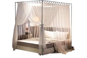Mengersi Canopy Bed Curtains and Frame, Bedroom Decoration Accessories (Full, White)
