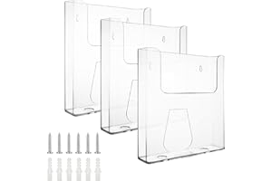 JMIATRY 3 Pack A4 Wall Mounted Document Holder, A4 Portrait Wall Mountable Menu Leaflet Holder, Clear Literature Holders, 24.1x22.7x5.2cm