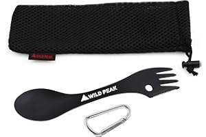 Wild Peak Plastic Spork - Lightweight & Strong All in one Spoon, Fork, Knife Cutlery with Optional Storage Bag ▲ (Jet Black, with Storage Bag)