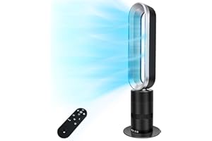 Simple Deluxe Rotorloser Ventilator Leise Turmventilator 2 in 1 Ventilatoren mit Kühlung, Heizung, 32-inch säulenventilator mit fernbedienung 120° Oszillation 13 Geschwindigkeiten 9H Timer Schwarz