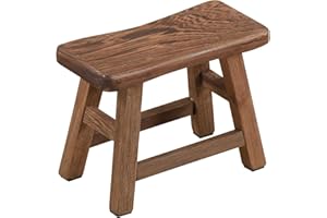 MVPACKEEY Sturdy Step Stool 10.6 Inch Rustic Solid Wooden Footstool for Kids & Adults Small Bench Plant Stand Fishing Stool, Perfect for High Beds, Kitchen, Bathroom, Closet, Sink
