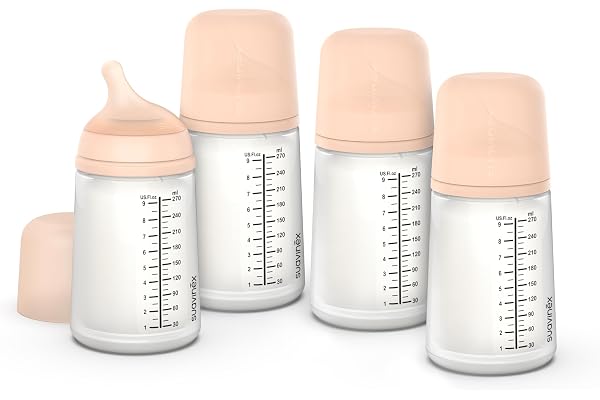Suavinex, Pack 4 Biberons Anti-Colique Zero Zero 270 ml avec Tétine à Débit Moyen (M) en Silicone, Bébés +3 Mois, Lait Maternel, Poudre et Liquides Densité Moyenne, Compatible Allaitement, Fair