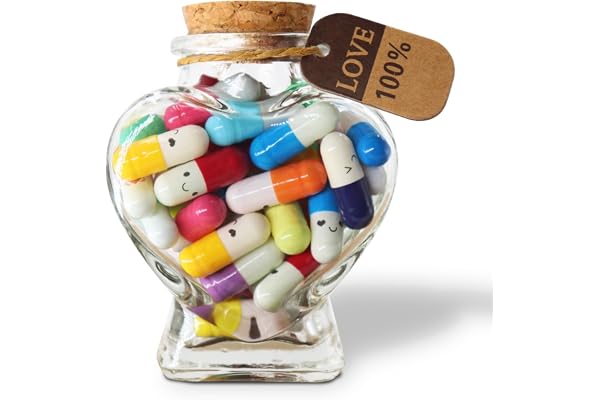 Prounion Capsule Lettres Message dans une Bouteille en Verre, Mignon Bouteille Capsule Letters Message Happy Love Pills pour Ami/Petite Amie Anniversaire Anniversaire Saint Valentin, 50PCS
