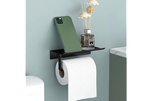 Newaner Porte-Papier Toilette Support Mural en Aluminium (Perforé/Non perforé) Porte-Rouleau avec étagères Spacieuses pour Toilettes et Cuisines（Noir）