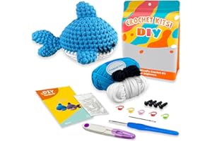 Jeslon Crochet Kits for Beginners - Knitting Kit Easy Peasy Yarn with Step-by-Step Video Tutorials - Amigurumi Stuffed Animals Gift for Kids and Adults - Blue Shark