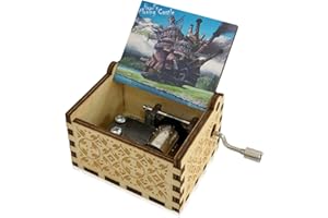 Meloditrunk Hölzerne Spieluhr für Howl's Moving Castle, Mini Lasergravierte Vintage Spieluhr Handkurbel Spieluhren für Anime-Fans, Geschenke für Familie, Freunde, Geburtstag & Weihnachten