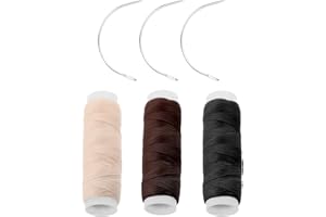 EUPHHONYCS 3 Rolls Hair Weaving Thread Sewing Threads and Needles Set Professional Hair Extension Tools Hair Extensions Thread with 3 Pcs C Shaped Needles for Making Wig DIY Hand Sewing Hair Weave Extension
